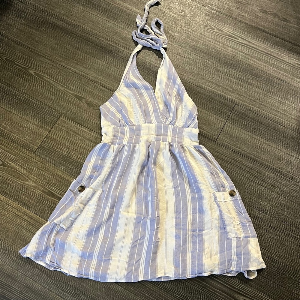 American Eagle Halter Dress Blue White Striped Mini Dress Beach Summer Boho
